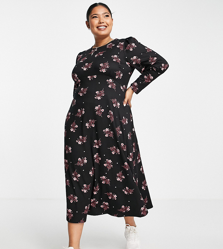Simply Be Jersey A Line Midi Dress In Black Floral | ModeSens