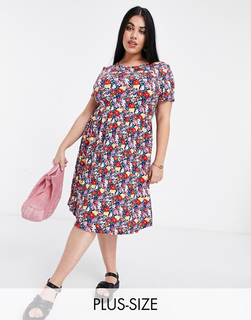 Simply Be jersey smock dress in pink floral print