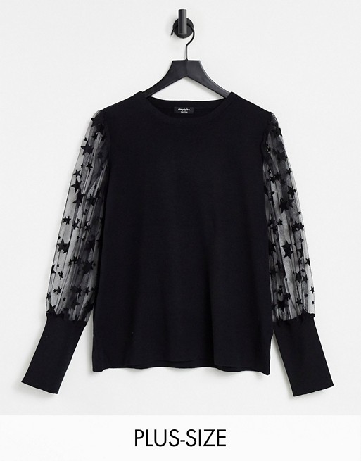Simply Be jumper with mesh star detail sleeves in black