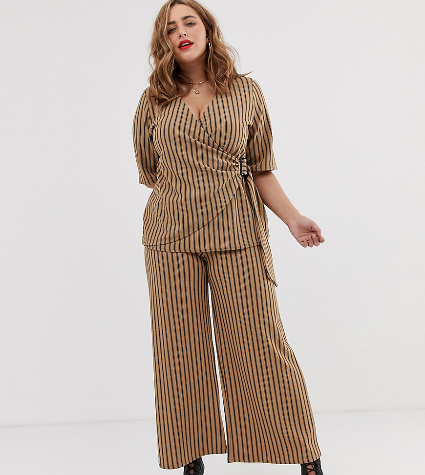 Simply Be – Kamelfärgade randiga culotte-byxor, del av set-Flerfärgad