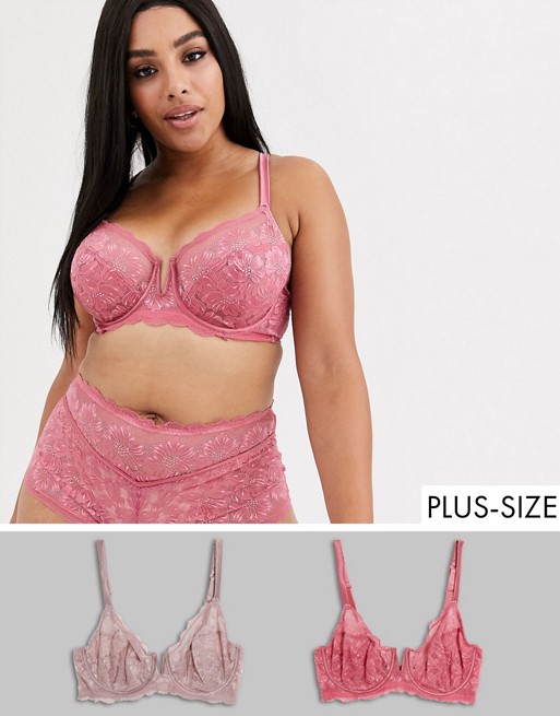 Simply Be Katie 2 pack lace padded bras in almond and rose