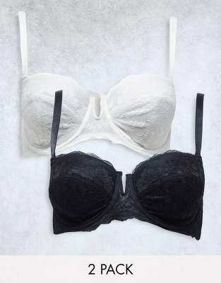 Simply Be Katie 2 pack lace underwired multiway padded bra in black and white