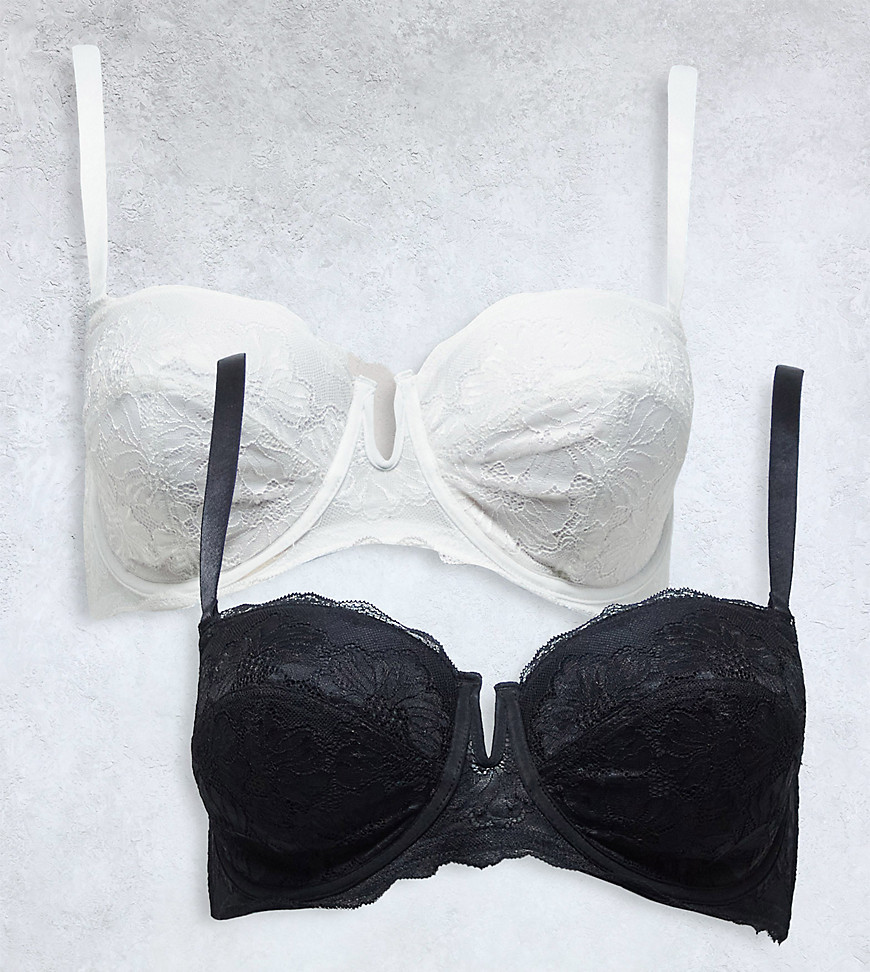 Simply Be Katie 2 pack lace underwired multiway padded bra in black and white