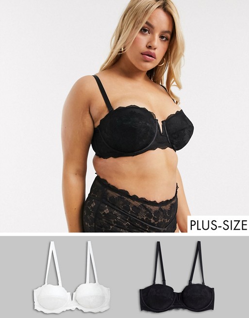 Simply Be katie 2 pack padded lace multiway bra in black and white