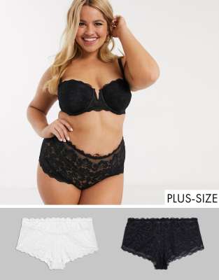 Simply Be  Katie  2er-Set Spitzenslips in Schwarz und Weiß-Mehrfarbig Mehrfarbig