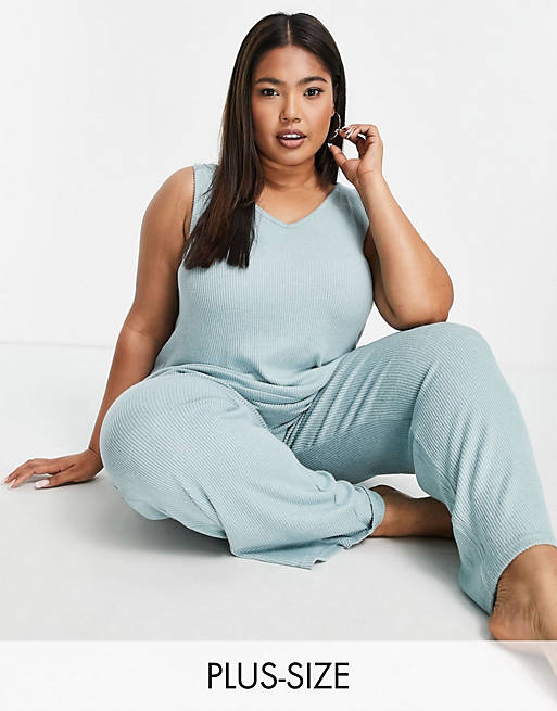 Simply Be knitted vest and wide leg trouser pyjama set in mint