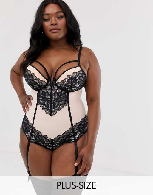 Plus Size Leopard Print Lace Patch Teddy Lingerie - The Little Connection