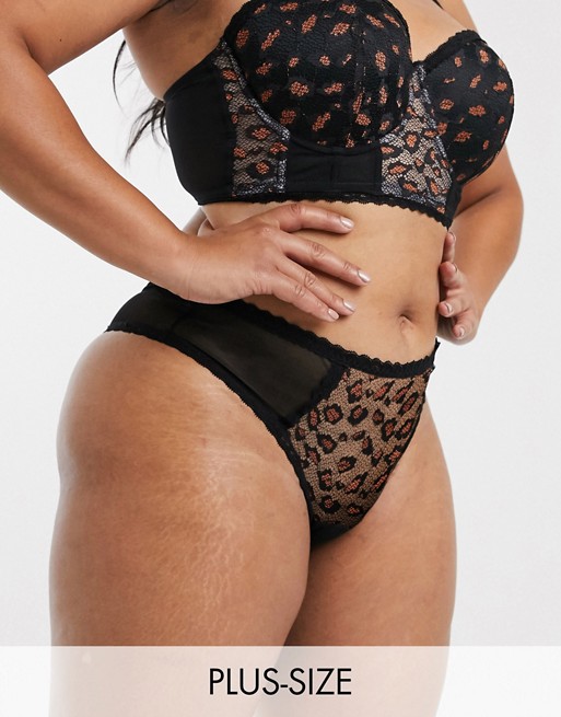 Simply Be lace Brazilian brief in black animal
