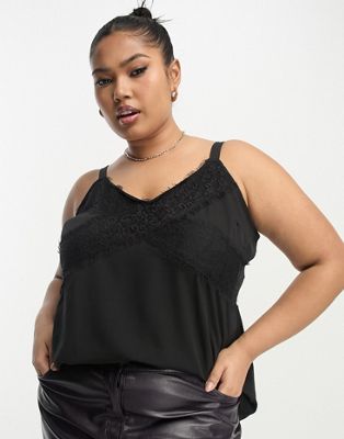 Simply Be lace trim cami top in black