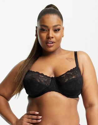 Simply Be lace underwired bra in black