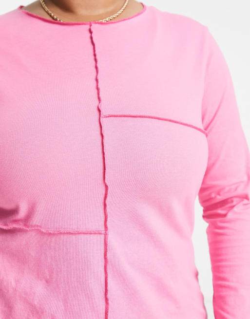 Simply Be - Langærmet lyserød T-shirt med flæsekant, 3 af 4