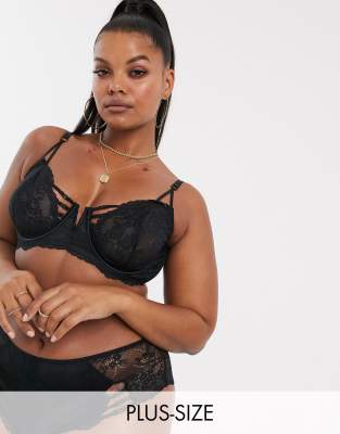Simply Be – Lauren – Schwarzer Balconette-BH aus Spitze Schwarz