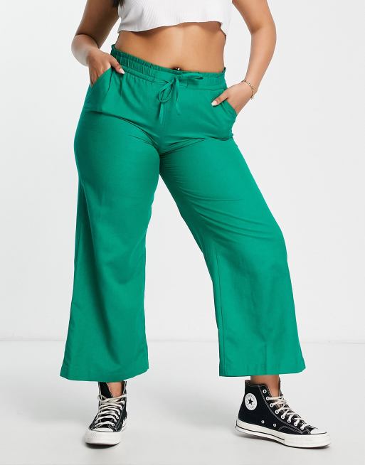 Simply Be - Linnen broek met wijde pijpen in felgroen