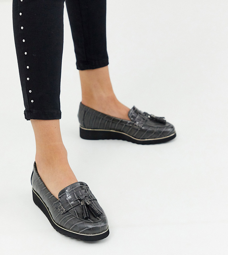 Simply Be - Loafers in extra wijde pasvorm met krokodillenmotief in grijs