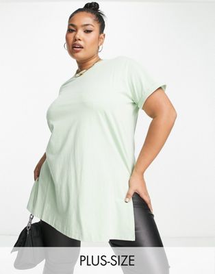 Simply Be long line split front t shirt in sage green - Click1Get2 Promotions