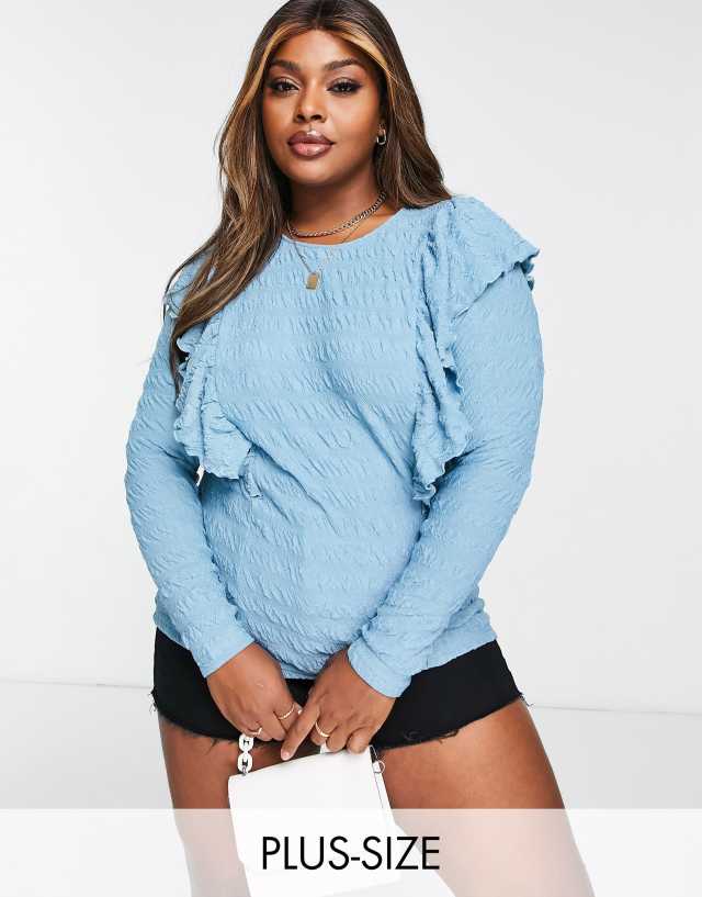 Simply Be long sleeve frill top in teal