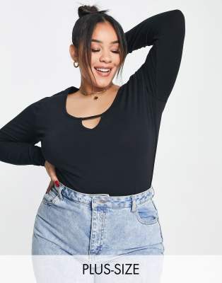 Simply Be long sleeve keyhole body in black