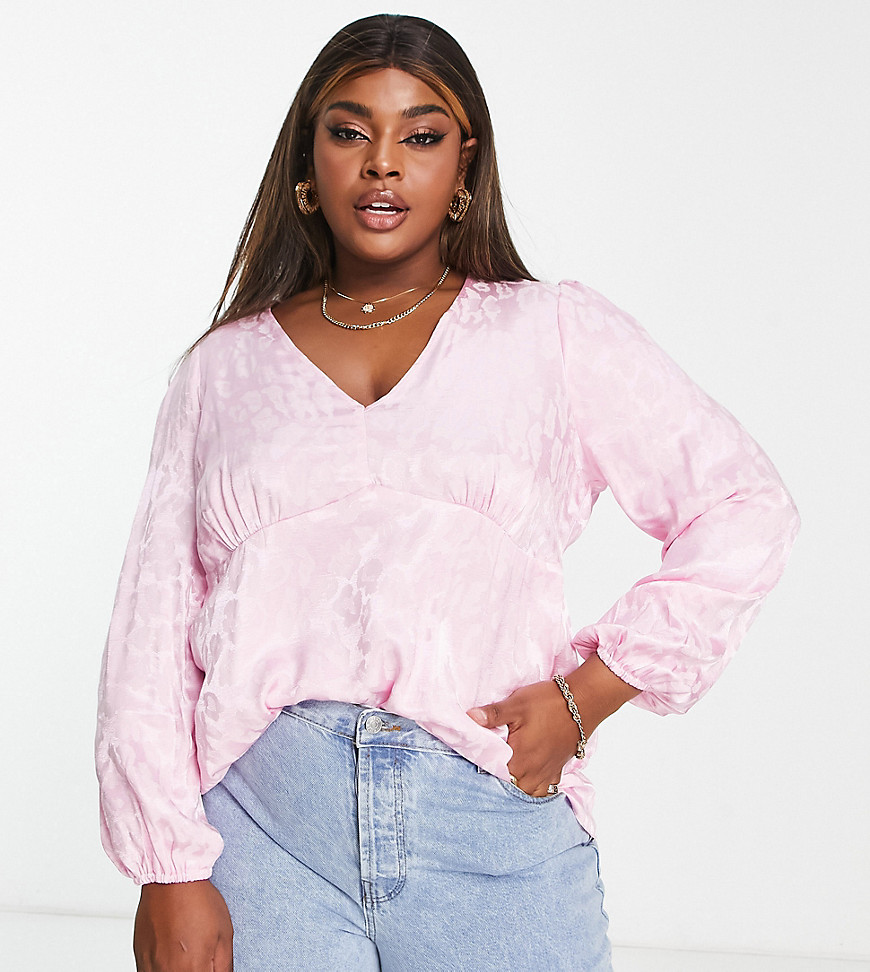 Simply Be long sleeve satin blouse in pink