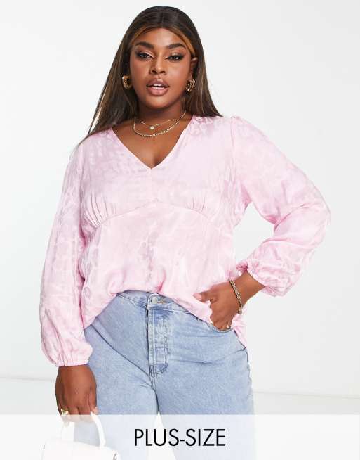 Pink satin store long sleeve blouse