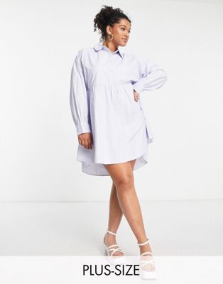 Simply be long sleeve striped shirt smock dress in blue