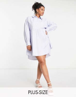 Simply be long sleeve striped shirt smock dress in blue - ASOS Price Checker