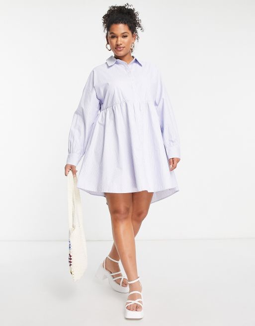 Simply be long sleeve striped shirt smock dress in blue ASOS