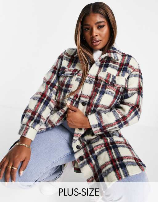 Plus Size Red Check Hooded Shirt