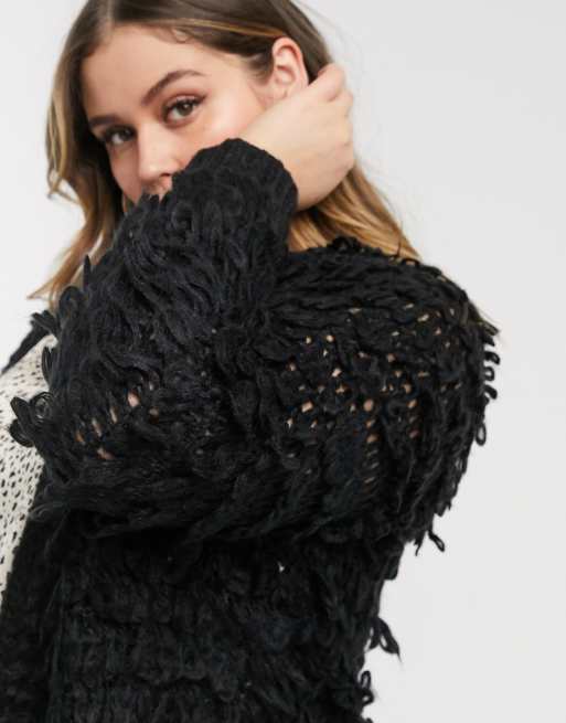 Simply Be loop knitted cardigan in black