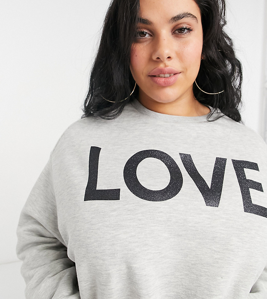 Simply Be love slogan sweatshirt in gray-Grey