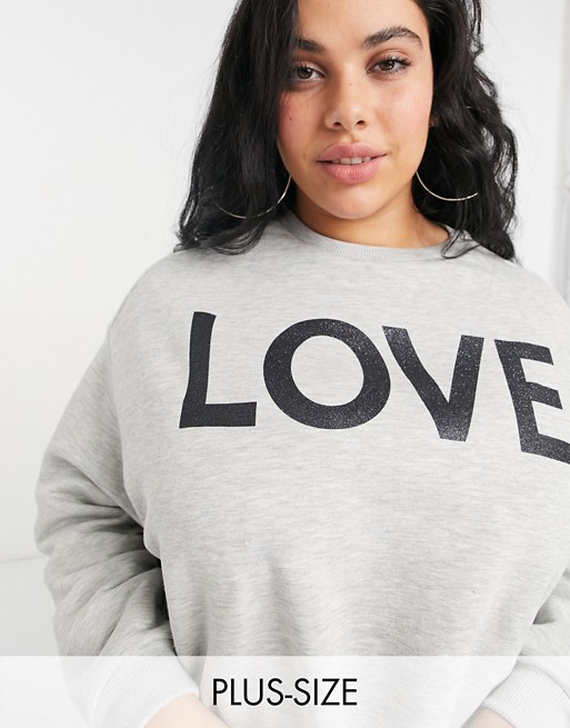 Simply Be love slogan sweatshirt in grey