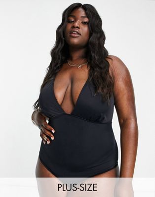 Simply Be plunge swimsuit in black
