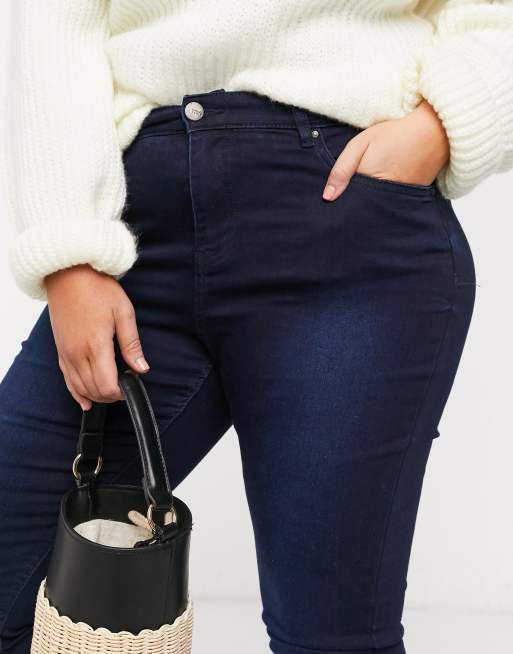 Simply Be Lucy high waist skinny jeans in dark blue, 3 of 4