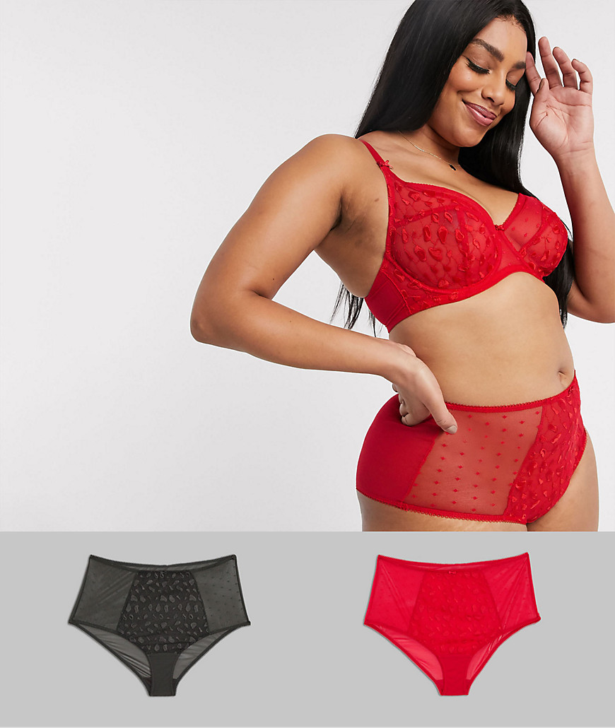 Simply Be Luxy 2 pack high waisted underwear in red and charcoal-Multi