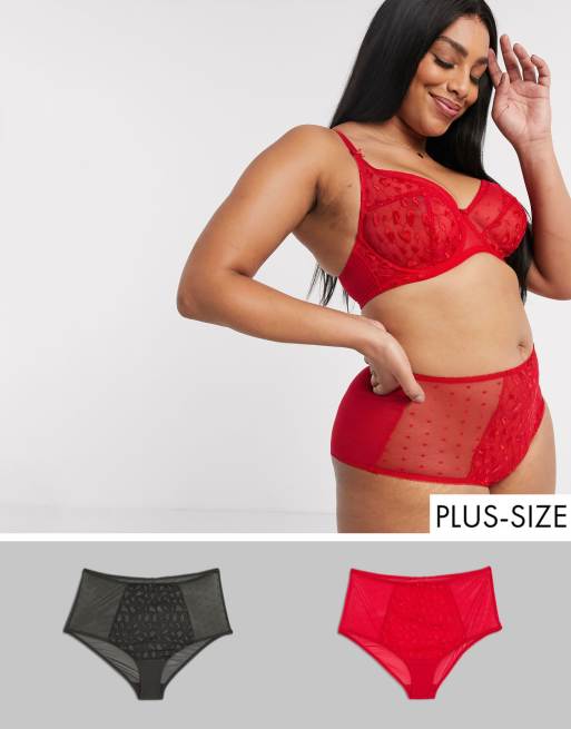 Simply Be Luxy 2 Set van onderbroek met hoge taille in rood en antracietgrijs