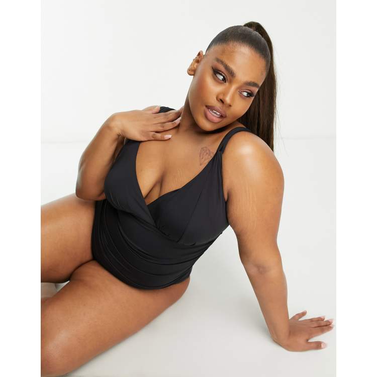 Simply Be magic sculpt plunge swimsuit in black