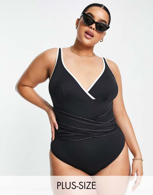 Simply Be - Magisculpt - Costume da bagno nero incrociato sul davanti