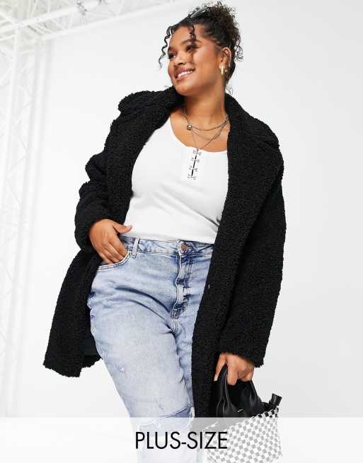 Black teddy bear coat plus size on sale