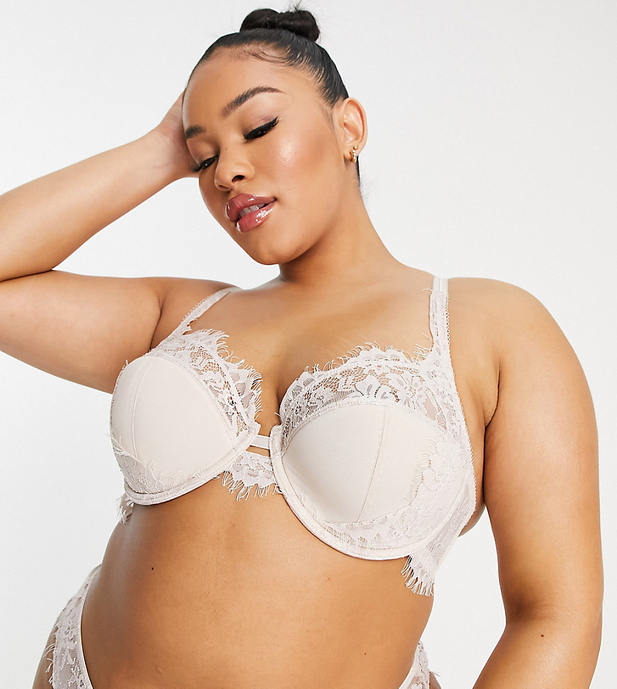 Simply Be Mesh And Lace Bra In Light Pink