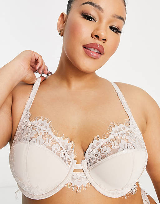 Lingerie & Nightwear Simply Be mesh and lace bra in light pink 