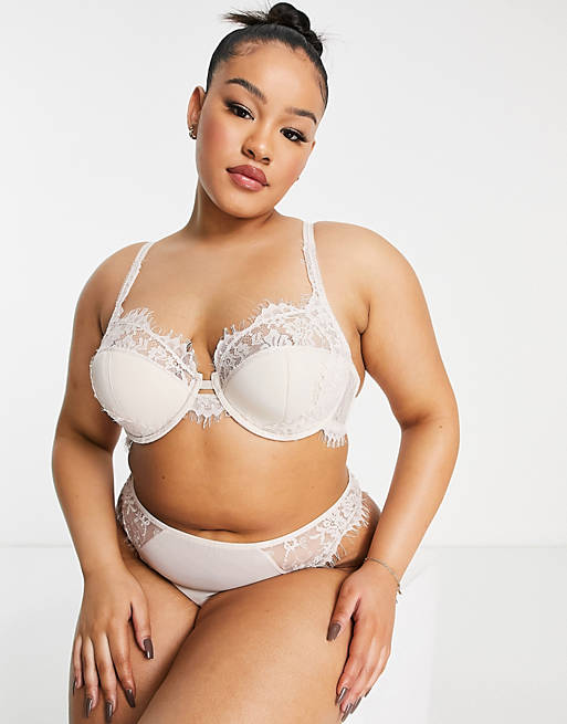  Simply Be mesh and lace bra in light pink 