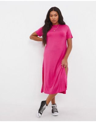 Simply Be midi dress with side splits in pink
