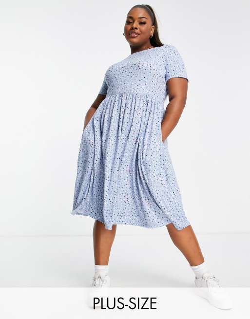 Simply Be – Midi-Hängerkleid in Blau geblümt mit Taschen