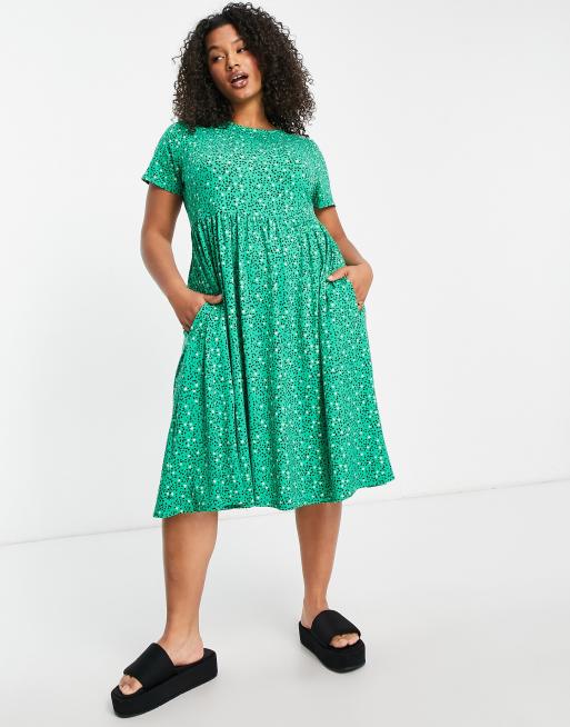 Simply Be – Midi-Hängerkleid in Grün mit Blümchenmuster, 4 von 4