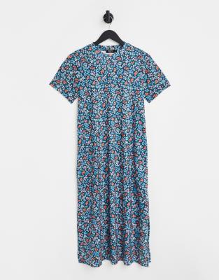 Simply Be - Midi-T-Shirt-Kleid mit blauem Blumenmuster