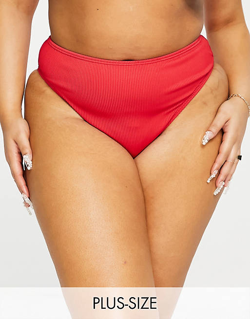 Simply Be mix and match textured bikini brief in red