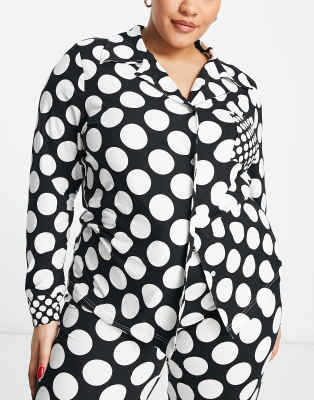 Simply Be Mono Polka Dot Mix & Match Long Sleeve Pajama Top-blue