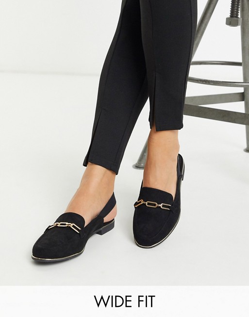 Simply Be Wide Fit mule with elastic strap in black and gold