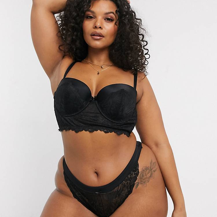 Simply Be Olivia tanga underwear in black lace
