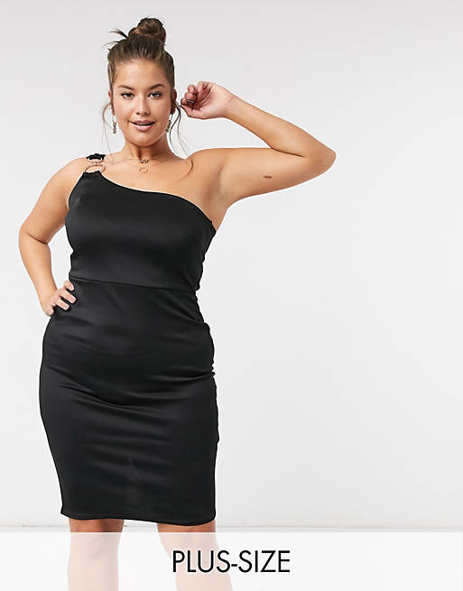 Simply Be one shoulder dress in black