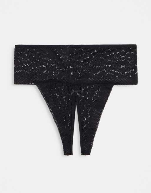 Hunkemoller Lulu sheer mesh and lace tanga thong in black